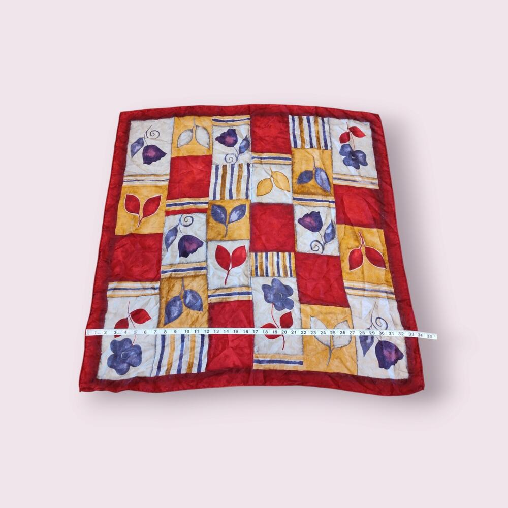 Italian‎ Colorful 100% Silk Scarf Floral/ Checkered Pattern Made in Italy - Picture 4 of 7